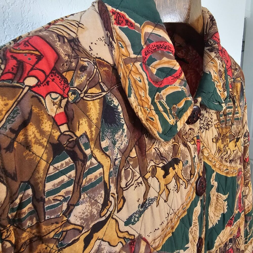 Vintage Alex Kim Allure Fox Hunt Quilted Tapestry Rayon Statement Jacket L